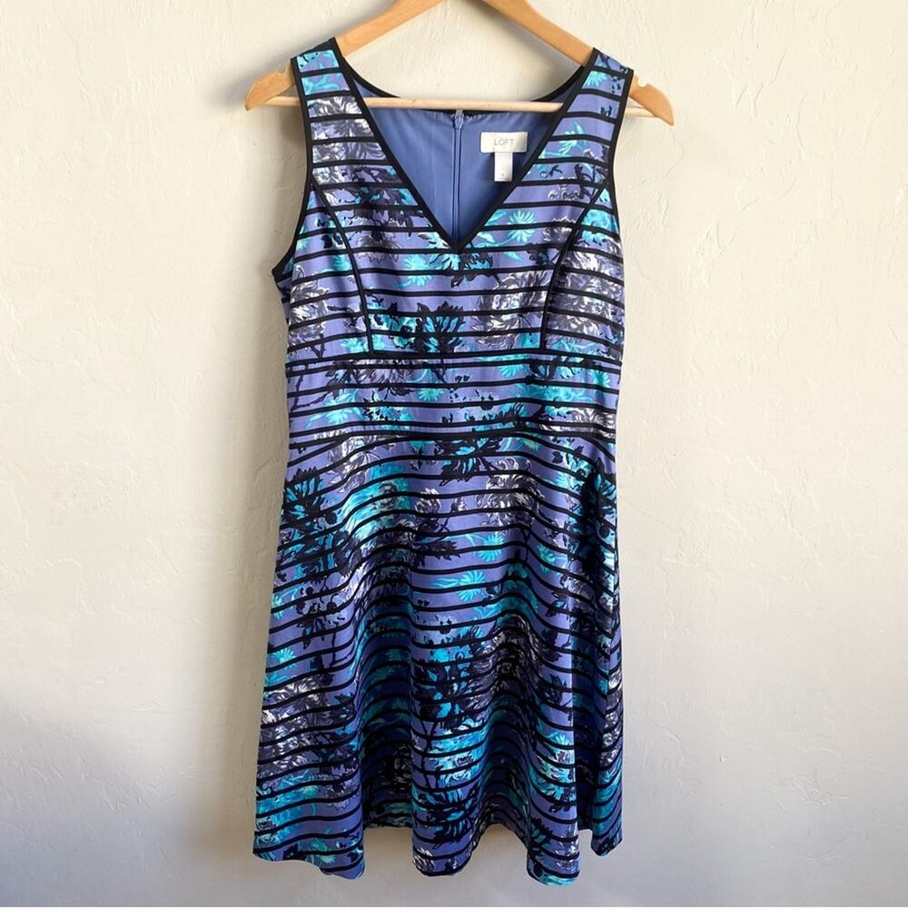 Loft Blue Purple Floral A-Line‎ Dress